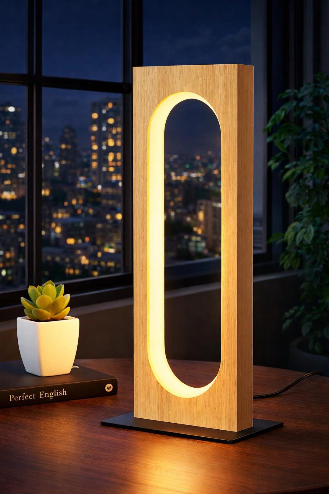 Wooden LED Table Lamp, Touch Control, Dimmable, 3 Color Temperatures ...