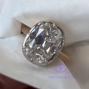4 karat förlängd Old Mine kuddslipad moissanit förlovningsring, 14K/18K massivt guld 8-stifts kuddslipad ring, solitaire bröllopspresent till fru