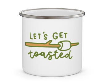 Lets Get Toasted Enamel Camping Mug - Campfire Marshmallow Coffee Mug, Funny Outdoor Gift