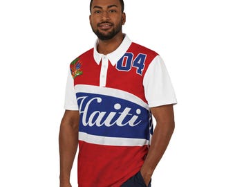 Haitiansk logotyp pikétröja | Röd blå vapensköld 04