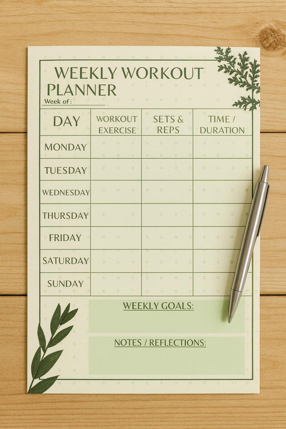 Printable Weekly Workout Planner PDF – Gym & Home Exercise Log ...