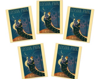 Paquete de 5 tarjetas de felicitación retro art déco de Los Ángeles Elysian Park