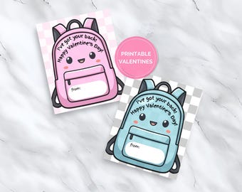 Backpack Keychain Valentine's Day Card, Printable Kids Valentine's Day, Non-Candy Valentine's, (Digital Download)