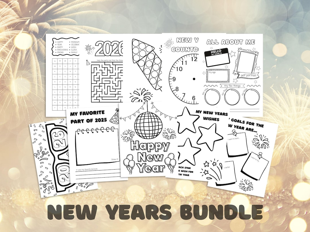 Kids New Year Activity Bundle, New Year Printables for Kids, New Year's ...