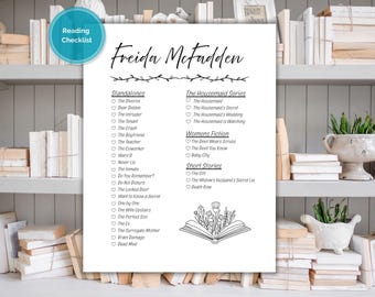 Registro de lectura de Freida McFadden, lista de libros de la autora, registro de lectura imprimible, lista de libros de suspense psicológico (descarga digital)
