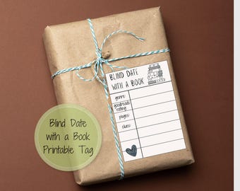 Blind Date With a Book Tag Printable, Mystery Book Gift Tag, Book Lover Gift Label, Bookish Party Favor Tag, (Digital Download)