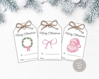 Pink Christmas Gift Tags, Printable, Girl Christmas Tag Digital Download