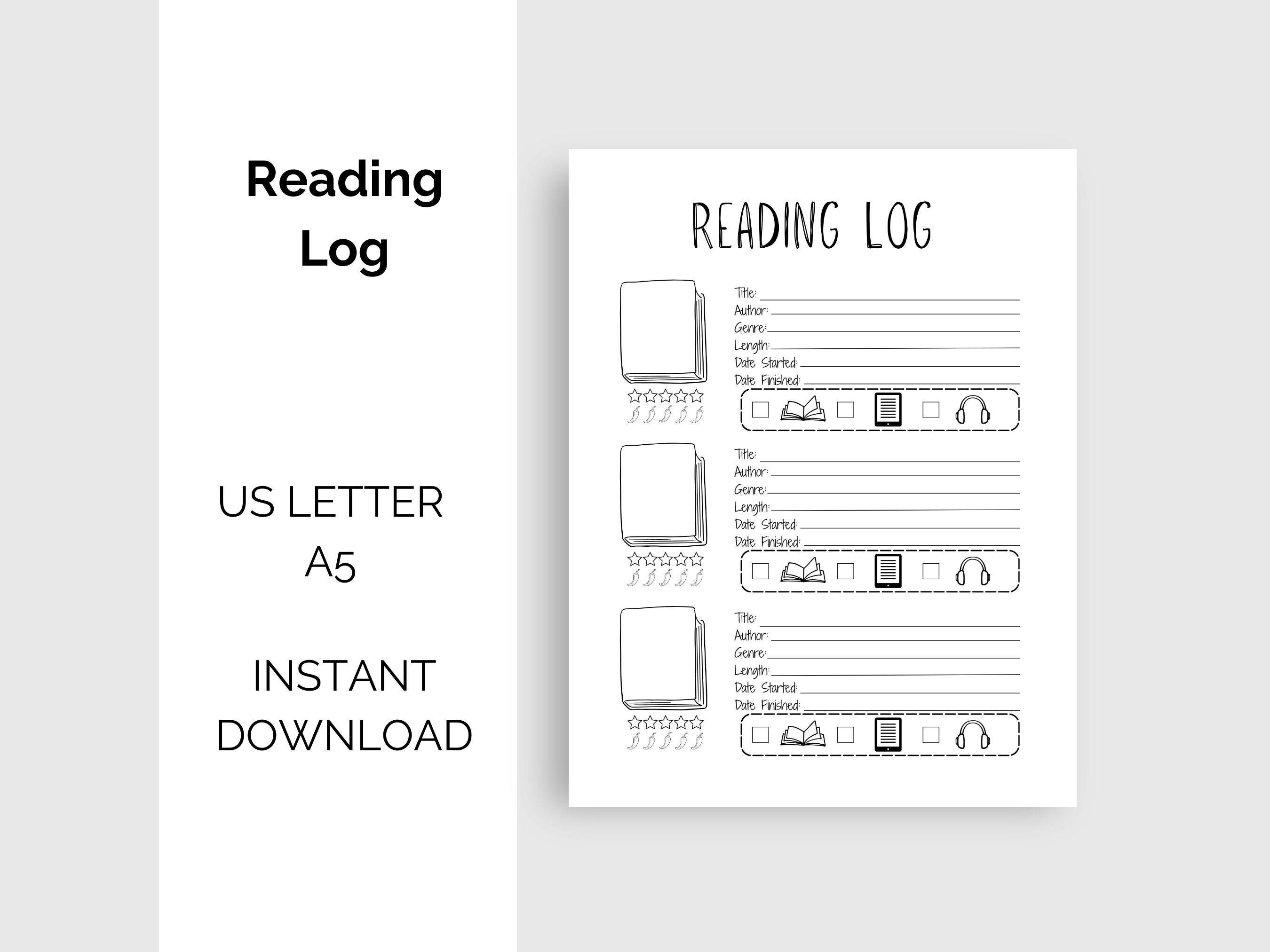 Book Log Reader Reading Log Printable, Book Tracker for Book Lovers, Reading Journal ...