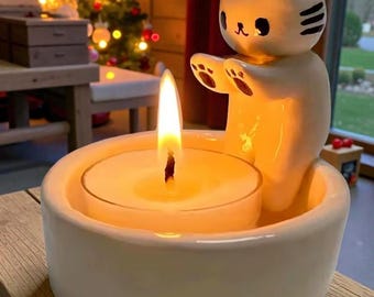 Cat Ceramic Tealight Holder , Whimsical Animal Decor Bowl for Candles , Jewelry or Snacks