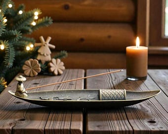 Porte-encens fait main en métal, décor zen de sculpture en bateau, décor SpiritualArt