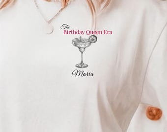 Camiseta Geburtstag para mujer personalizada, camiseta de la era de la reina del cumpleaños con nombre, camiseta de cumpleañera, mujer Geburtstagsgeschenk, cóctel