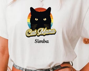 Cat Mama Retro Shirt – Schwarze Katze Vintage Design – Geschenk für Katzenliebhaberinnen –  Katzenmotiv mit Sonnenuntergang