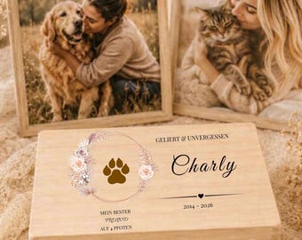 Personalisierte Erinnerungskiste Haustier mit Namen & Lebensdaten | Geschenkidee | Haustier | Hund | Katze | Trauergeschenk Tier