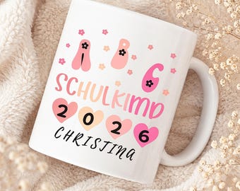 Personalisierte Einschulungstasse mit Namen, Abschiedsgeschenk Kindergarten, Geschenk zur Einschulung 2026, Kindertasse personalisiert