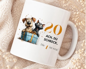 Witziges Geburtstagsgeschenk für Frauen und Männer – Geschenk zum Geburtstag – Lustige Tasse  – Keramiktasse mit Hund & Katze