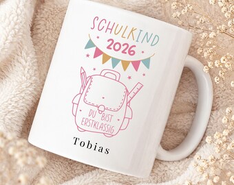 Personalisierte Tasse Einschulung 2026 mit Name | Geschenk zur Einschulung Mädchen | Schulkind 2026 | Erstklässler Geschenk | Schulanfang