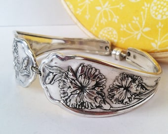 Antique Spoon Bracelet, Carnation 1908, Floral upcycled Bracelet