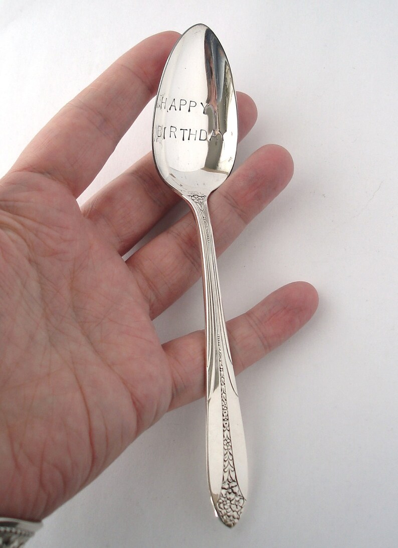 The Happy Birthday Spoon Vintage Hand stamped Silverplated Etsy