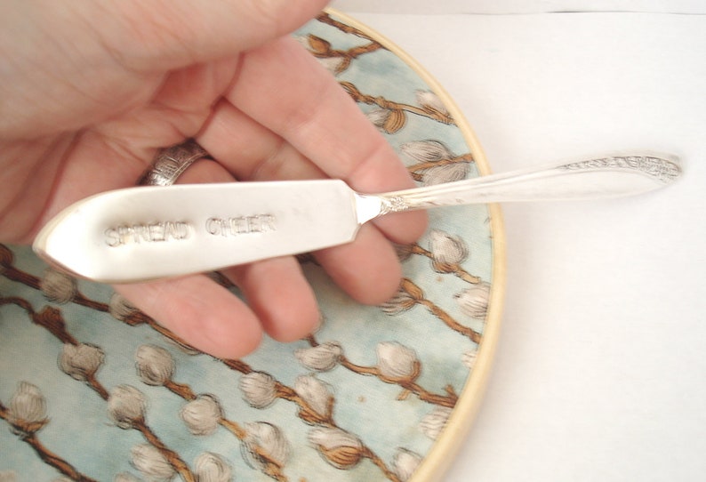 Vintage Hand Stamped Entertaining Spread Cheer Master Butter Knife Table Settings Hostess Gift