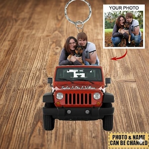 Personalized Photo Keychain, Wrangler Off-Road SUV, Custom Name Charm