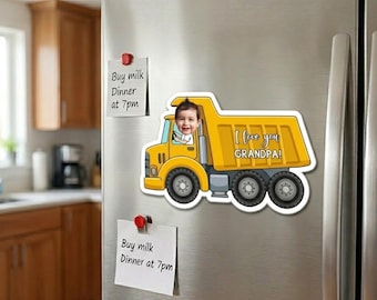 Custom Photo Dump Truck Magnet, Personalized Grandpa Gift, Construction Vehicle Flexible Fridge Magnet