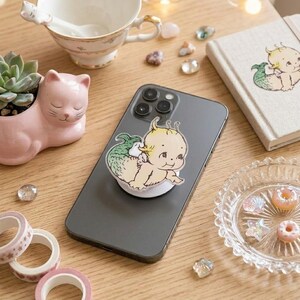 Retro Kewpie Mermaid Phone Grip, Vintage Baby Acrylic MagSafe Holder, Ocean Lover Stand