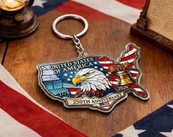 USA Map 250th Anniversary Keychain, Patriotic Eagle Liberty Bell Acrylic Bag Charm
