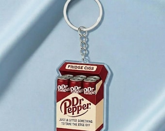 Dr Pepper Fridge Cigs Keychain, Retro Soda Parody Acrylic Bag Tag