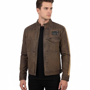 Star Wars Cassian Andor Inspired Dark Brown Canvas Jacket | Rebel Alliance Cosplay Costume | Rogue One Rebel Leader Men's Outfit