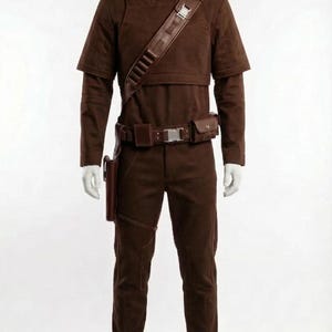 Mandalorian Din Djarin Brown Flight Suit Costume With Holster Belt | Star Wars Bounty Hunter Armor Outfit image 3