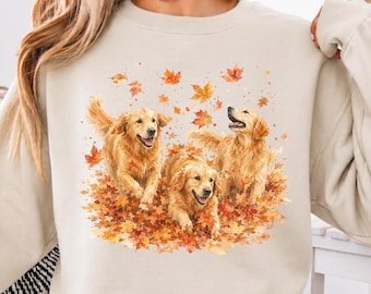 Golden Retriever Fall Sweatshirt, Autumn Golden Retriever Sweatshirt, Fall Leaves Dog Lover Tee, Cute Pet Gift, Comfort Colors Dog Appareal