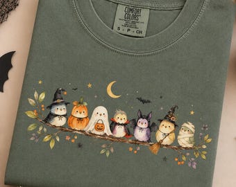 Cute Halloween Birds Shirt, Comfort Colors Spooky Bird Tee, Fall Birdwatching Shirt, Witchy Autumn Birds Gift for Bird Lovers Watercolor Tee