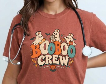 Comfort Colors Boo Boo Crew Nurse Shirt Ghost Nurse Halloween Tee Spooky RN Nursing Gift for Women Cute Funny Fall Healthcare T-Shirt