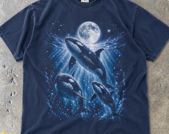 Orca Moon Shirt, Killer Whale Tee, Celestial Ocean Wildlife T Shirt, Full Moon Marine Life Shirt, Whale Lover Gift for Her, Comfort Colors
