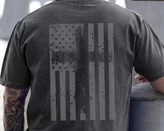 Patriotic Christian Cross Shirt, Distressed USA Flag Tee, Faith Based Fourth of July Shirt, Fathers Day Gift, Christian American Flag Shirt