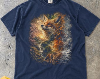 Vintage Fox Four Seasons Shirt, Retro Woodland Fox T-Shirt, Nature Wildlife Graphic Tee, Forest Animal Lover Gift Unisex, Comfort Colors Tee
