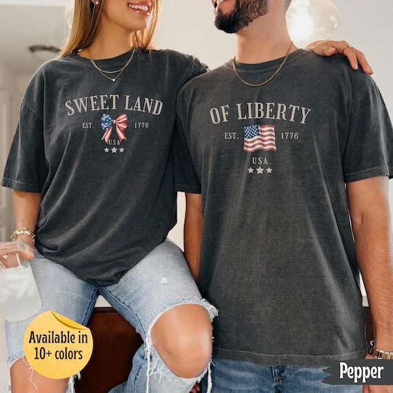Couples 4th of July Shirt, Personalized Matching Patriotic Shirts, Sweet Land Of Liberty Tee, USA Flag Couple Shirt, Custom July 4th Tee