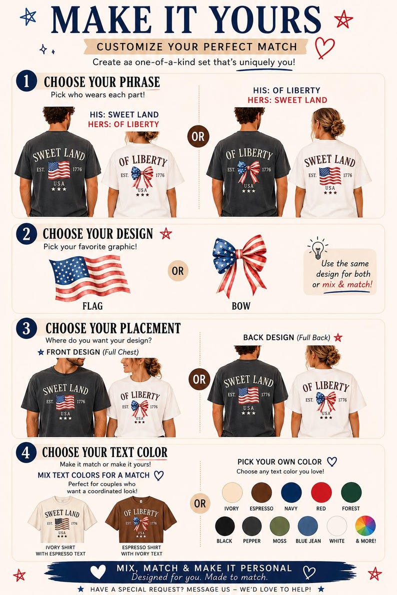 Couples 4th of July Shirt, Personalized Matching Patriotic Shirts, Sweet Land Of Liberty Tee, USA Flag Couple Shirt, Custom July 4th Tee Bild 4