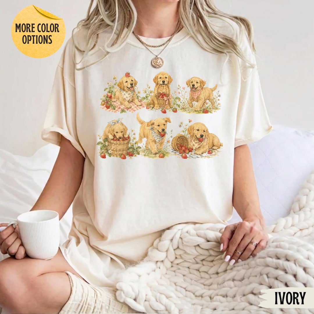 Golden Retriever Cottagecore Shirt, Vintage Puppy Floral Tee, Cute Dog ...