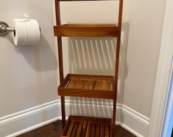 Teak Wood Shower Caddy Shelf: 3 Tier Freestanding Corner Organizer Rack