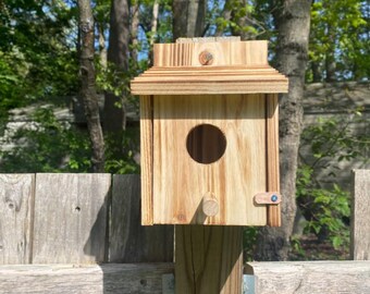 Natural Wood Bird House for Outdoor Garden Decor, Finch Bluebird Cardinal Nesting Place