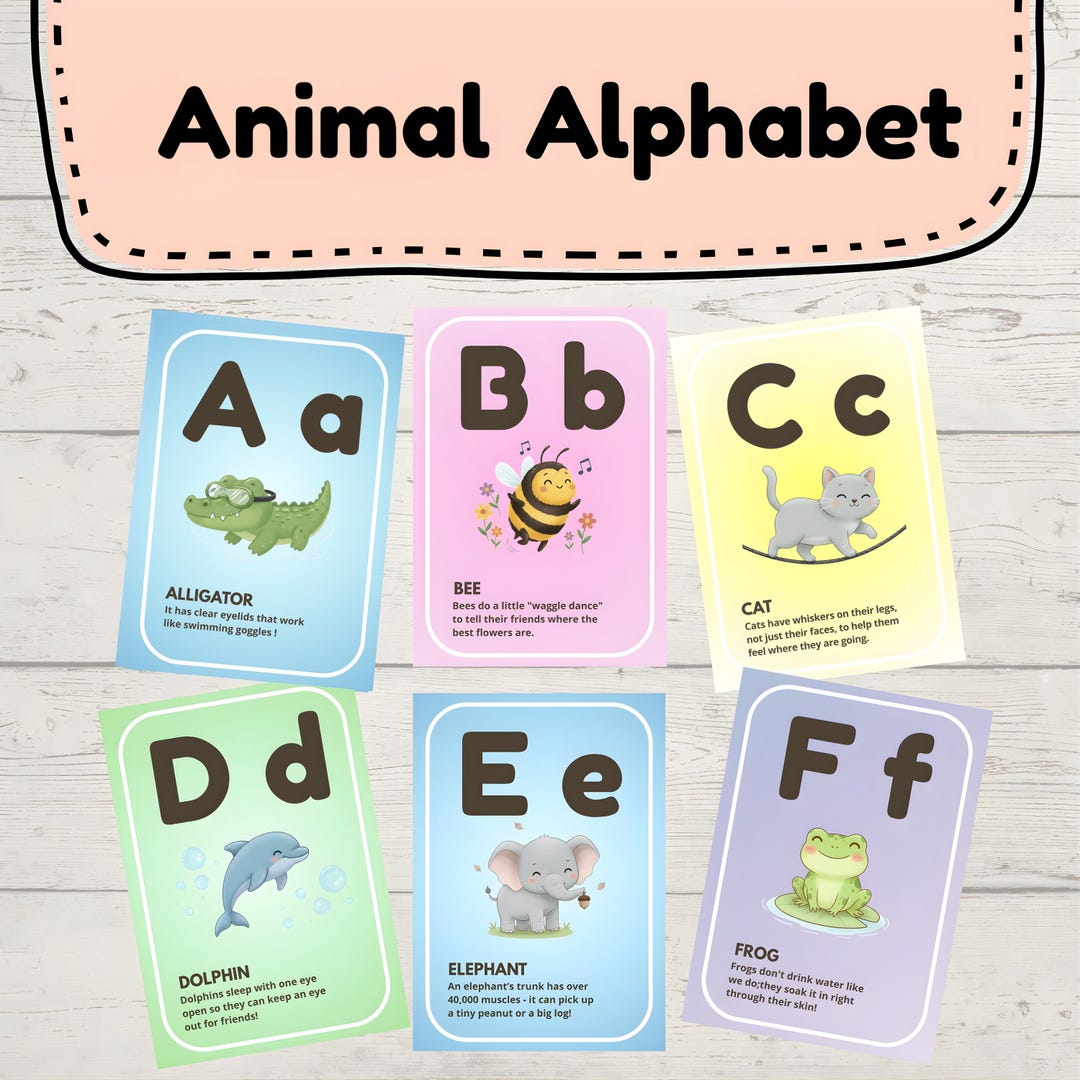 Animal Alphabet Flashcards With Fun Facts, Montessori ABC Cards for ...
