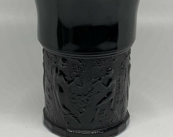 Art Nouveau Black Amethyst Glass Box Vase - L. E. Smith - Pan Satyr Nymph Faun Fairy  - Depression Era 1920s