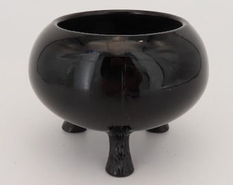 Black Amethyst Depression Glass - Scrying/Gazing Bowl - Hooved Feet - L. E. Smith 1920s Art Deco
