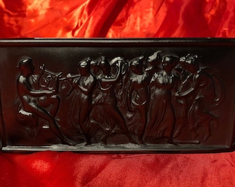 Art Nouveau/Deco Black Satin Glass Box Planter - Consolidated Lamp/Phoenix Glass Co. - Dancing Nymphs 1920s