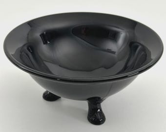 Black Amethyst Depression Glass - 6" Scrying/Gazing Bowl - Hooved Feet - L. E. Smith 1920s Art Deco