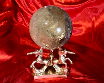 Smoky Topaz/Citrine Scrying 'Crystal Ball' - Large 92mm Sphere - Vintage Brass  Unicorn Stand - Renaissance Divination Witchcraft Psychic