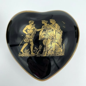 Greek Black Heart Trinket Bowl - Hand Made - Porcelain with 24K Gold
