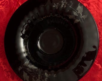 Black Amethyst Glass - 12" Extra Large Scrying/Gazing Bowl with etching - L. E. Smith 1920s Art Deco