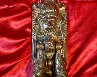 Antique Large Victorian Door Knocker 1800s - Satyr Green Man Viking Gothic Grotesque Devil 19th C. - J. A. L. Portugal